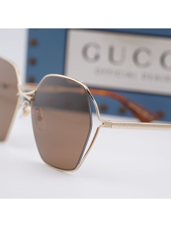 Gucci GG0818SA 002 Geometric Sunglasses - Gold / Brown main image 11